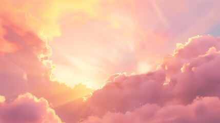 Sunset sky in the morning with sunrise and soft pink clouds with yellow tones : Generative AI