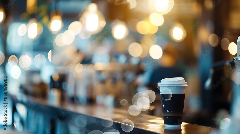Poster blurred images of the coffee shop cafe interior background and lighting bokeh : generative ai