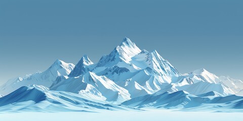 Fototapeta premium Minimalist mountain landscape, snow-capped peaks, clear blue sky, monochrome colors, distant perspective, sharp contrast, high-resolution, serene and majestic