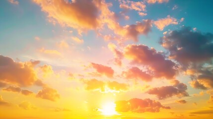 Real majestic sunrise sundown sky background with gentle colorful clouds without birds Panoramic big size : Generative AI