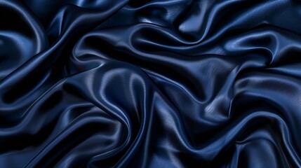 Fototapeta premium Navy blue silk satin Silky shiny fabric Dark luxury background with space for design Banner Wide Long Panoramic Template Empty Flat lay top view table BeautifulElegantBirthdayChristmas : Generative AI