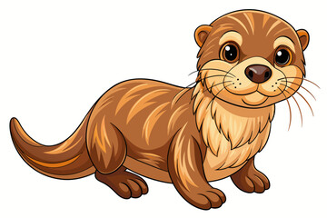 Obraz premium Cute cartoon sea otter isolated on white background. Concept of adorable marine animal illustration, minimalist style, playful otter. Print, element for design.