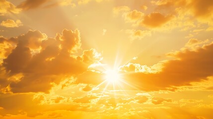 Golden Sky Sunset Cloud sky background in Evening gold Sky Hour with Romantic Orange Yellow Warm Sun Light Summer season Horizon landscape sundown : Generative AI