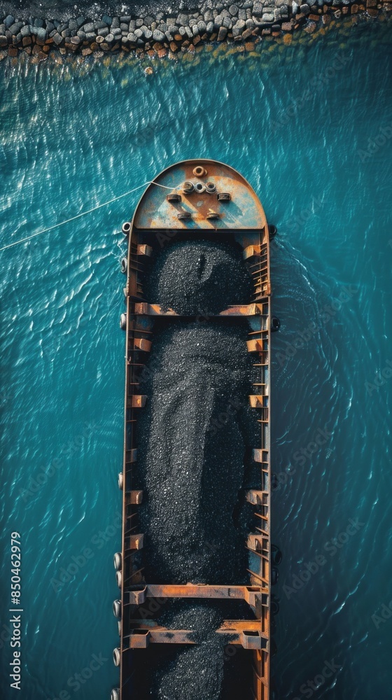 Poster A large ship is carrying a large amount of coal