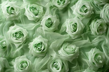 background.  green roses made of tulle.