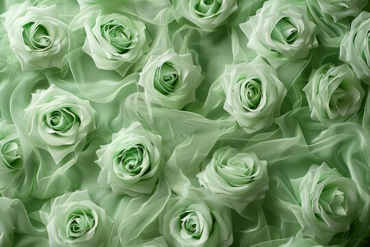 background.  green roses made of tulle.