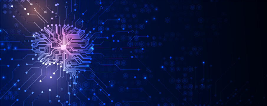 Abstract Artificial intelligence. Cloud computing. Machine learning. Technology web background. Virtual concept futuristic background. Vector art.