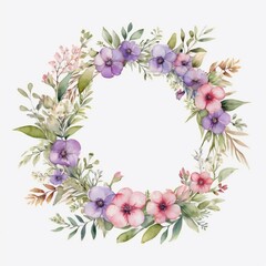 Fototapeta premium Floral wreath with flowers and leaves. Created by AI