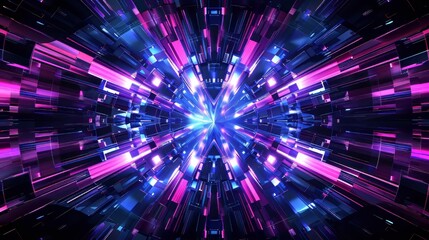 Fototapeta premium Abstract Blue And Pink Neon Lights Tunnel