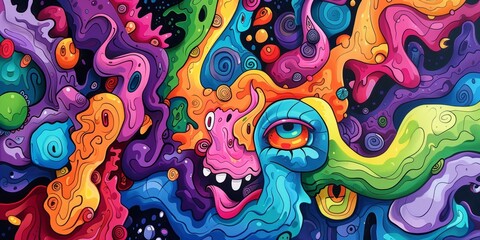 Obraz premium Hand-drawn doodles, abstract shapes, vibrant colors, sketchy style, high definition, imaginative and lively, intricate details, artistic expression