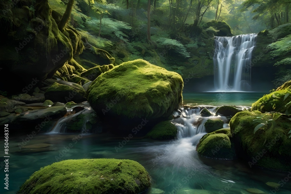 Sticker Forest lies a stunning small waterfall, cascading gracefully into a pristine lake