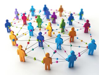 Group of people linked by cables and devices, illustrating connectivity and communication