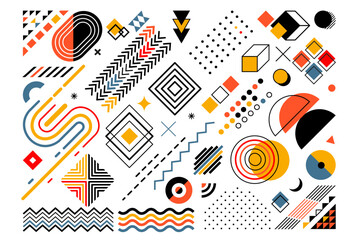 Obraz premium Element design. Shape graphic abstract, motion modern geometric elements, pattern Memphis, layout presentation corporate, logo minimal flat isolated elements, dots and lines. Vector background texture