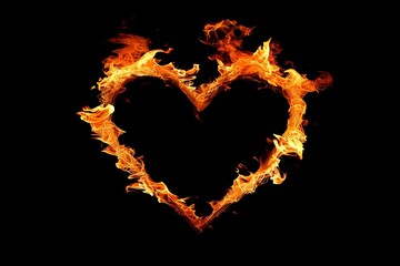 Flaming heart shape illuminating against a black backdrop, creating a striking visual impact