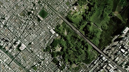 Fototapeta premium Satellite imagery of Japan, showing real streets with some trees, 8K 