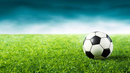 Soccer Ball on Field with Blue Sky