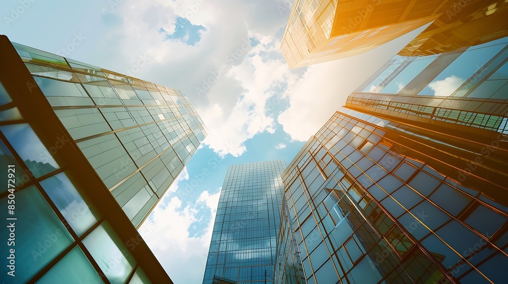 Poster a beautiful screnery of multiple buildings background with amazing sky : generative ai