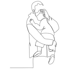 Fathers day line art style vector illustration, father and son line art illustration. Father helping his son to wear a cycling helmet, Happy friendship day with my dad and friends people, Father's Day