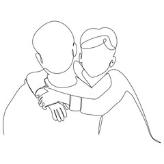 Fathers day line art style vector illustration, father and son line art illustration. Father helping his son to wear a cycling helmet, Happy friendship day with my dad and friends people, Father's Day