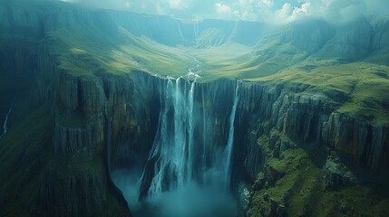 The dramatic Tugela Falls in South Africa, the world's second tallest waterfall, cascading down the Drakensberg Mountains