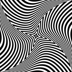 Whirl Rotating Motion in Abstract Op Art Design. Striped Lines Black and White Pattern. 