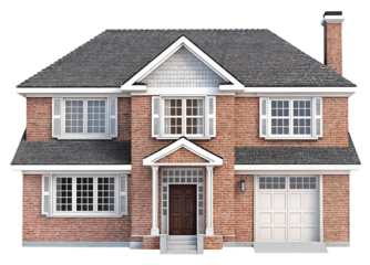 Front view of a luxury brickwall house isolated on a transparent background