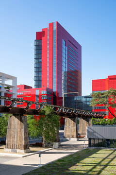 Le Fonds Belval Esch sur Alzette, center of the Luxembourg iron and steel industry, smelting works and blast furnace mixed with modern architecture