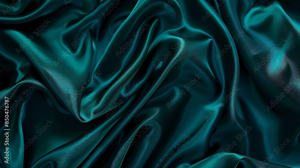 Poster dark teal green silk satin shiny smooth fabric soft folds luxury background with space for design we