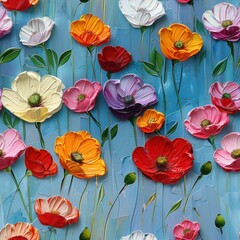 Transparent beautiful rainbow 3d oil texture flowers pattern background