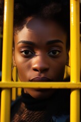 Obraz premium A close-up view of a person locked behind metal bars