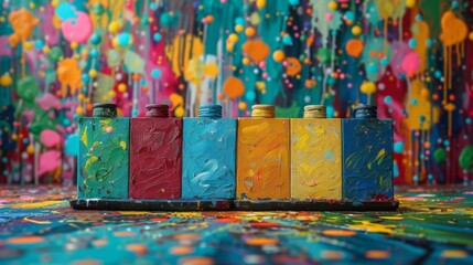 Illustrate icons representing a volunteer art project, showcasing the creative