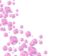 Light violet, light purple liquid soap bubbles or jelly circles, floating over a transparent background. Elegant glowing composition for cosmetology, beauty science, skin care molecular concept.