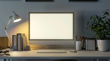 Blank silver picture frame at the desk with clipping path : Generative AI