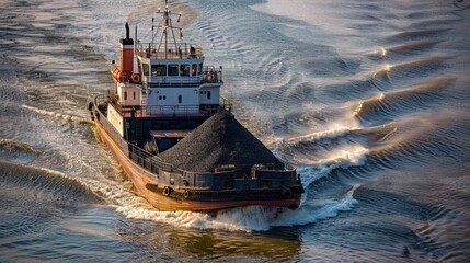 Obraz premium A large ship is carrying a load of coal