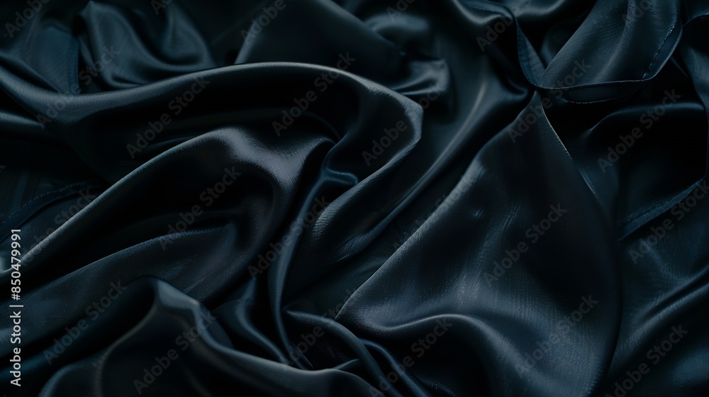 Aufkleber Black gray satin dark fabric texture luxurious shiny that is abstract silk cloth background with patterns soft waves blur beautiful : Generative AI