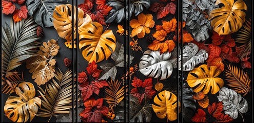 A background of a collection of leaves of various types and various colors