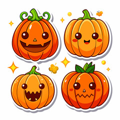 4 sets Halloween pumpkin sticker, Halloween pumpkin illustration