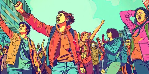 Vibrant Protest in Abstract Style