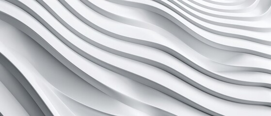 White background stripes 3D wavy pattern, elegant abstract striped pattern, interesting architectural minimal white grey backdrop, 3D render illustration.