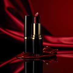 Lipstick in dark red colours. Luxury lipstick cosmetics advertising. 