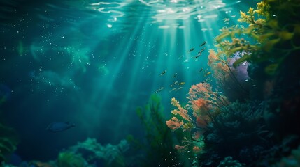 Fototapeta premium Underwater Diving Tropical Scene With Sea Life In The Reef : Generative AI