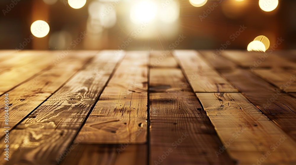 Poster wooden board empty table background abstract blurred cafe background : generative ai