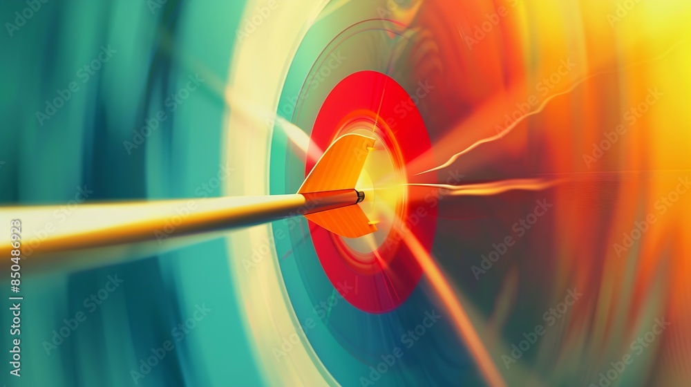 Poster Arrow flying to target with radial motion blur : Generative AI