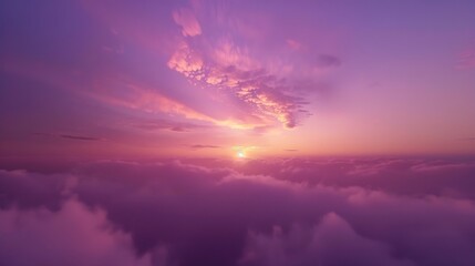 Obraz premium Aerial view sunset skyNature beautiful Light Sunset or sunrise over seaColorful dramatic majestic scenery sunset Sky with Amazing clouds and waves in sunset sky purple light cloud back : Generative AI