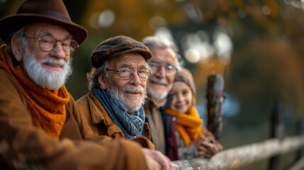 Fototapeta premium Friendly Senior Men with Neighbors Enjoying Autumn Outdoor Gathering