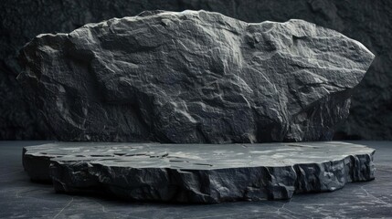Empty stone platform in front of a large rock face.