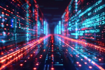 Abstract High-Tech Data Center with Digital Lines. Generative AI.
