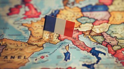 Naklejka premium Map of France with pin flag. 