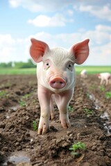Sustainable pig farming with eco friendly practices and adorable piglets at the domestic farm