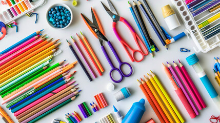 school stationery isolated on white